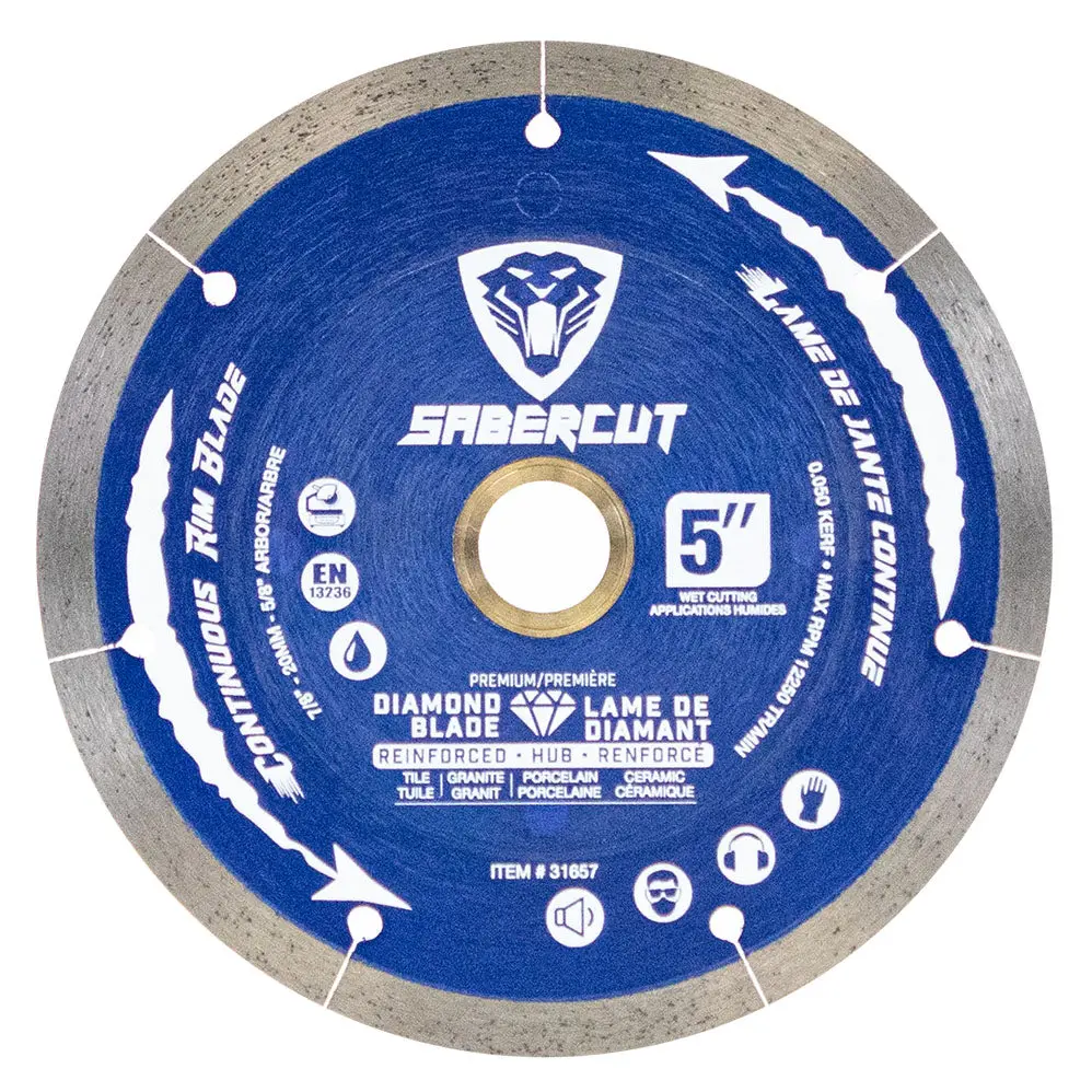 Sabercut 5 In. Silent Continuous Rim Tile, Porcelain & Granite Segmented Diamond Blade 1