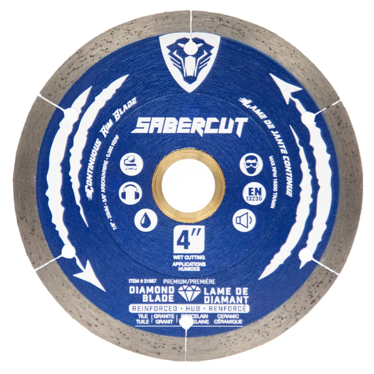 Sabercut 4 In. Silent Continuous Rim Tile, Porcelain & Granite Segmented Diamond Blade 1