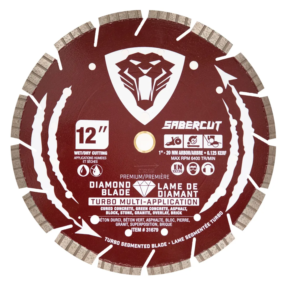Sabercut 12-In X 1-In-20Mm Multi-Application Turbo Segmented Diamond Blade 1