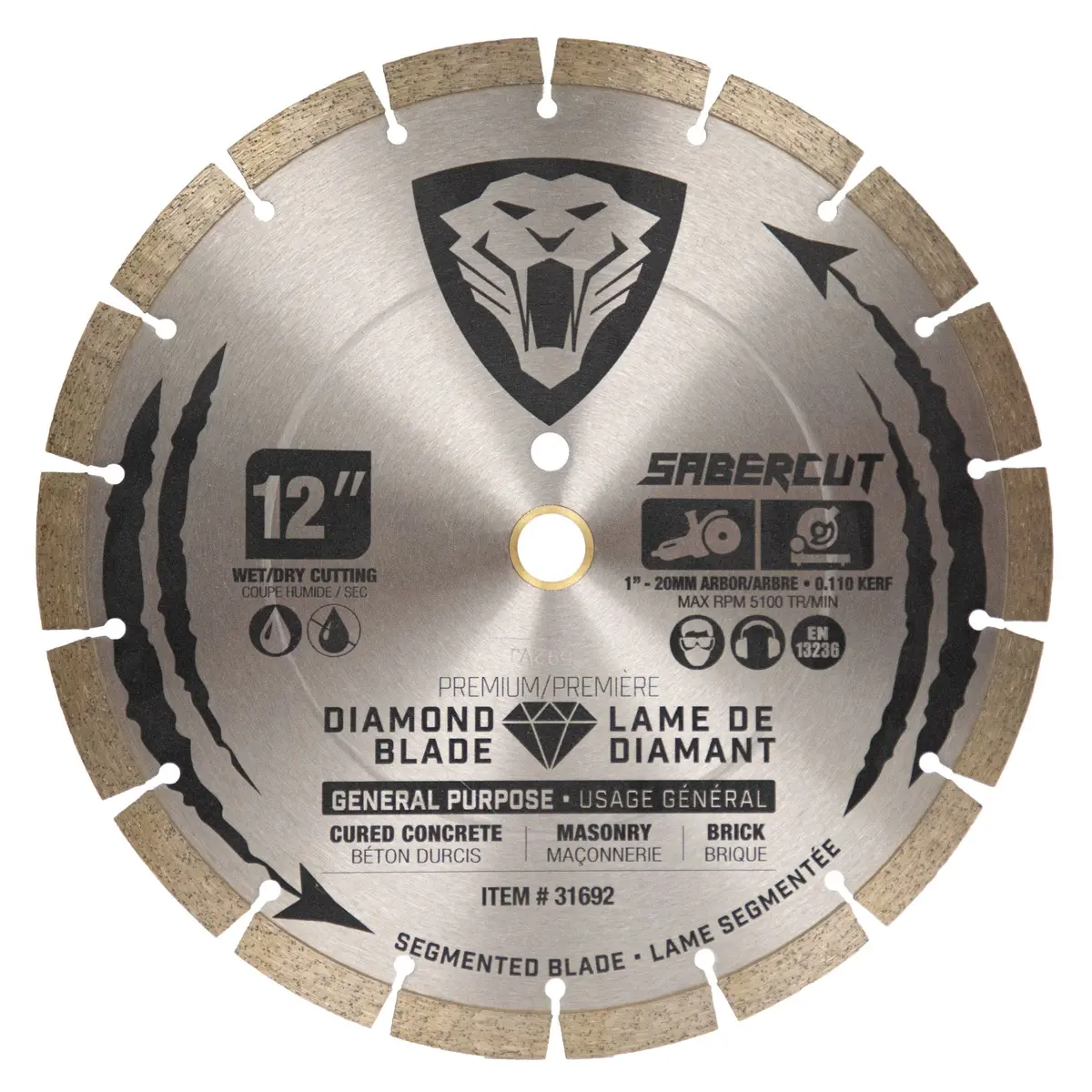 Sabercut 12-In X 1-In-20Mm Segmented Diamond Blade For Concrete, Brick & Masonry 1