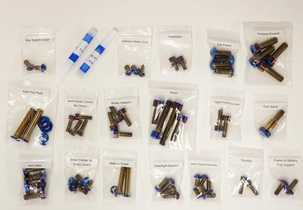 Warp9 Surron Light Bee Full Titanium Body / Chassis Bolt Kit 1
