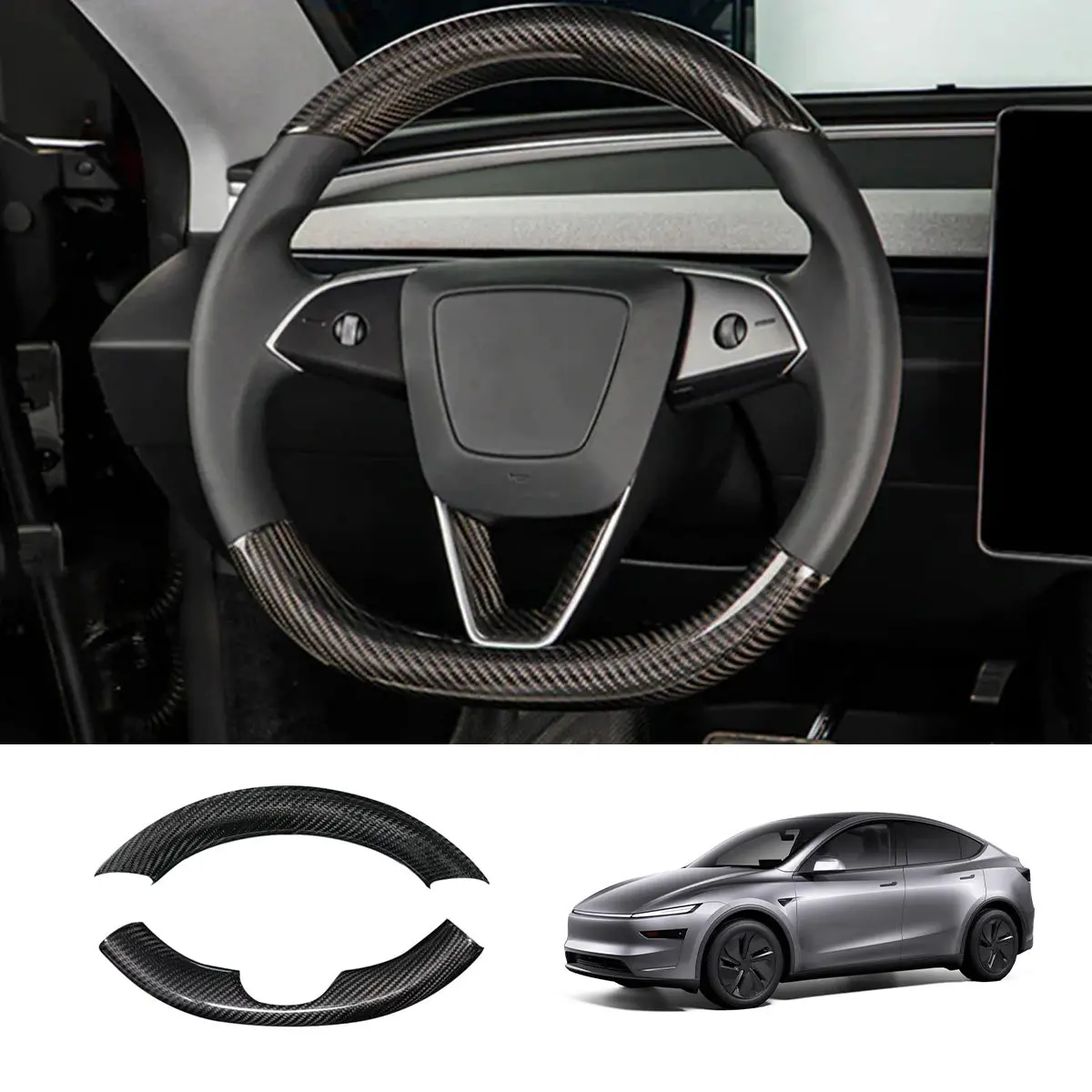 [Real Carbon Fiber] Steering Wheel Caps Cover For Tesla Model Y Juniper 2025+ 1