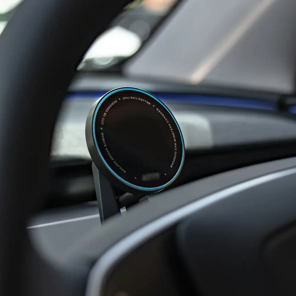 Dashboard Steering Wheel Phone Holder Magnetic Magsafe Wireless Charging Phone Holder For Tesla Model 3 / Y (2017-2025) 2