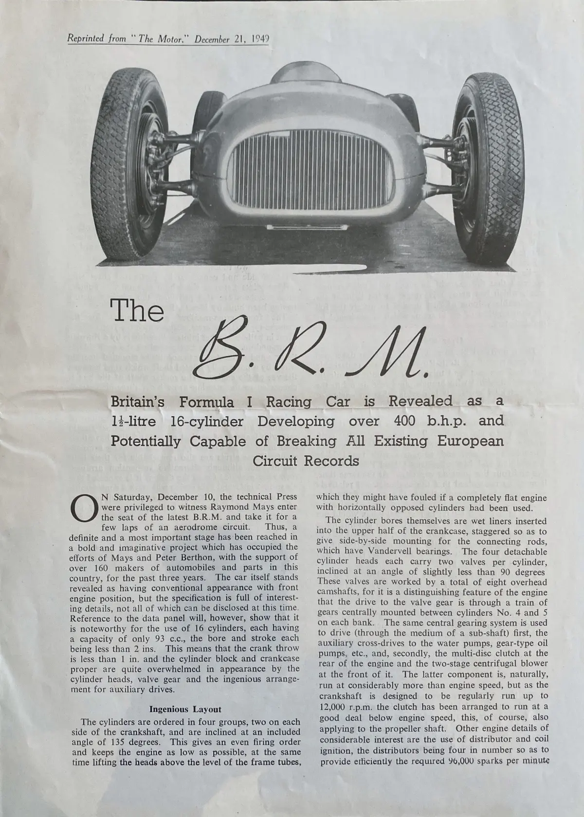 Brm - Reprint Of Article On Mk1 1