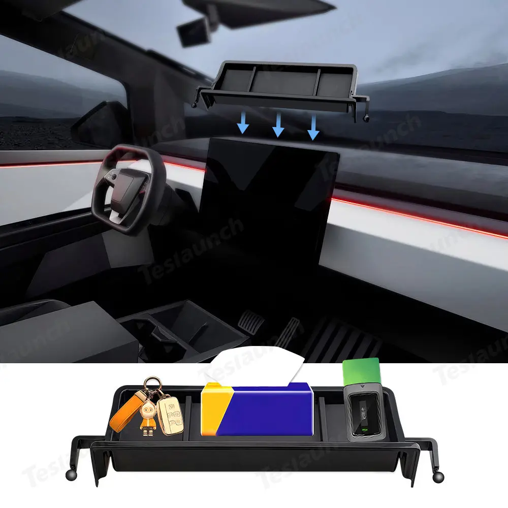 Behind Screen Storage Tray With Magnetic Phone Holder For Cybertruck 1