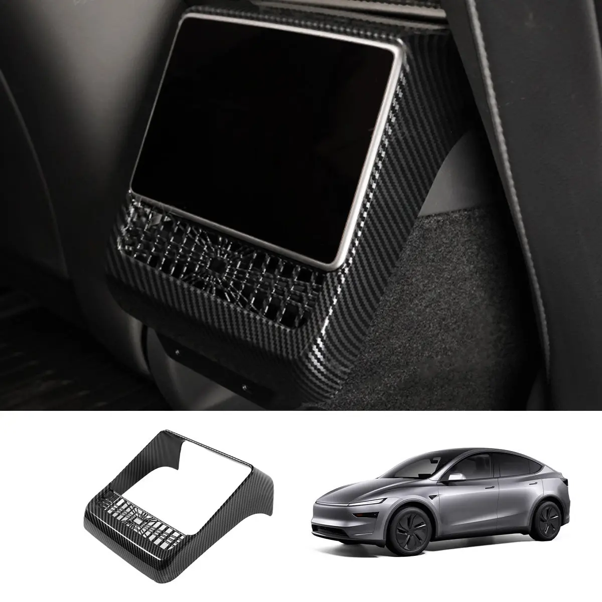 Plaid Rear Air Vent Screen Protector Frame (Carbon Fiber Pattern Abs) For Tesla Model Y Juniper 2025+ 1