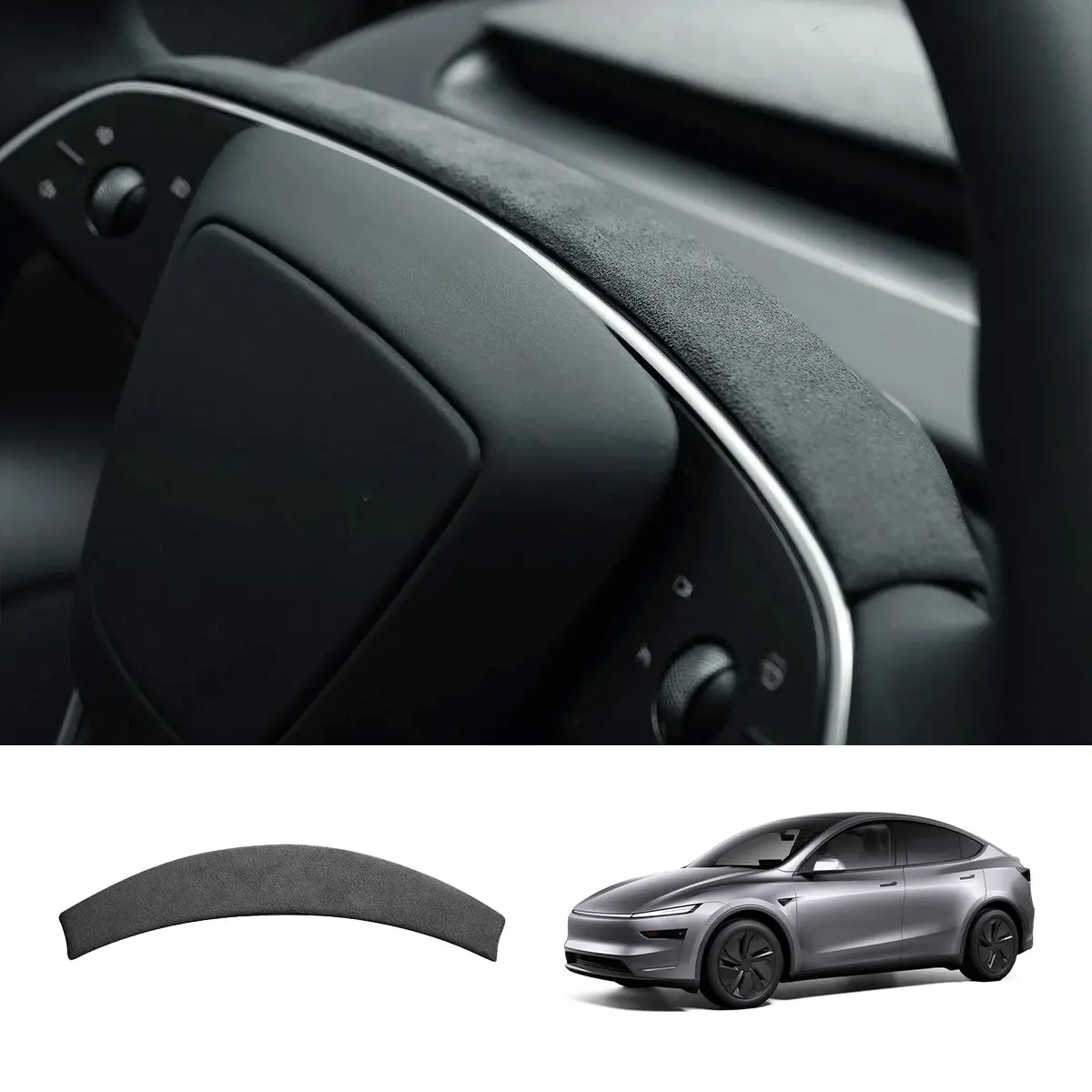 Alcantara Steering Wheel Strip Cover For Tesla Model Y Juniper 2025+ 1