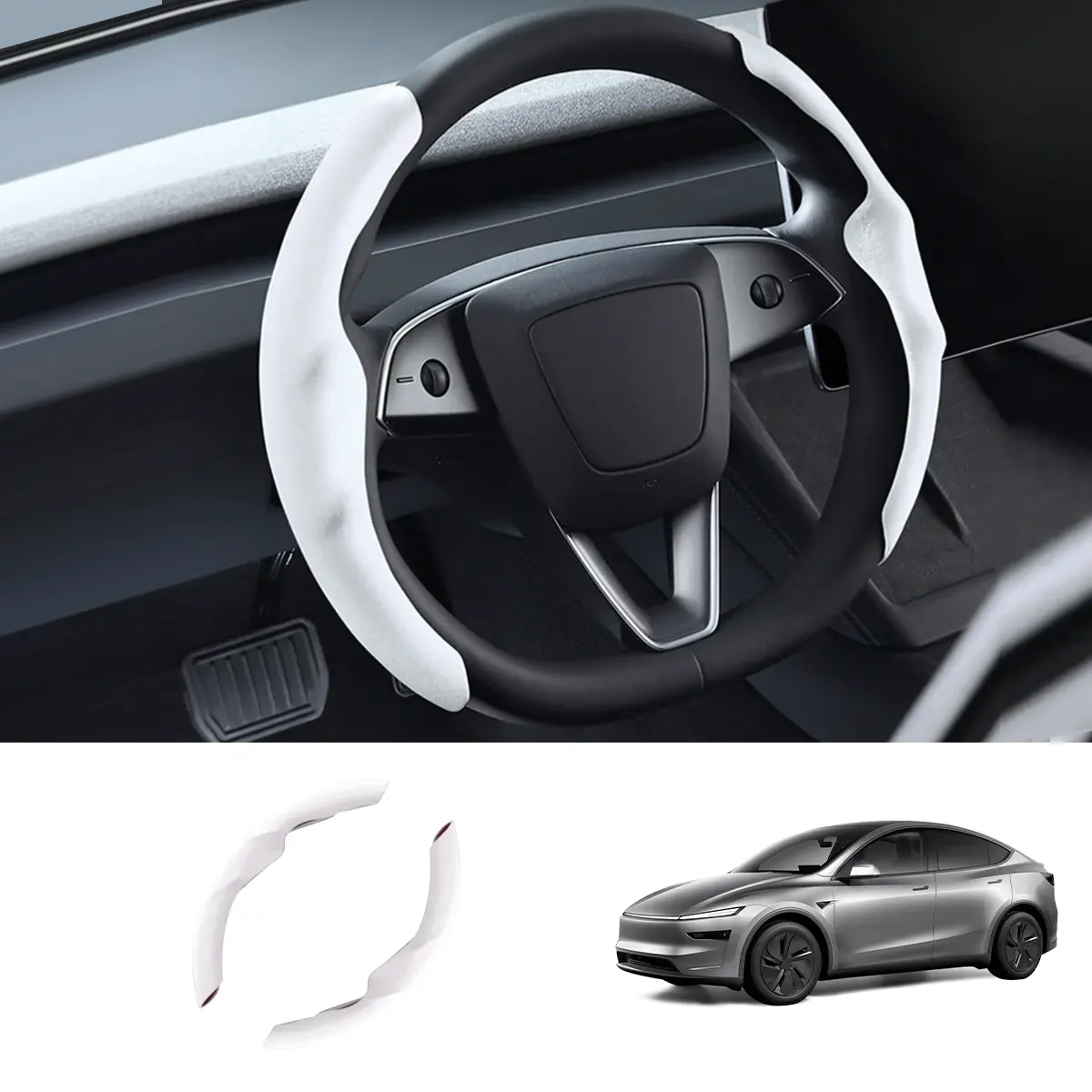 Anti-Slip Suede Steering Wheel Cover For Tesla Model Y Juniper 2025+ 1