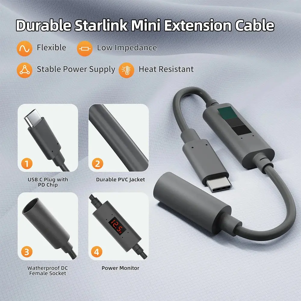 Starlink Mini Pd Usb-C To Dc Female Adapter With Digital Display (Volt/Amp) 2