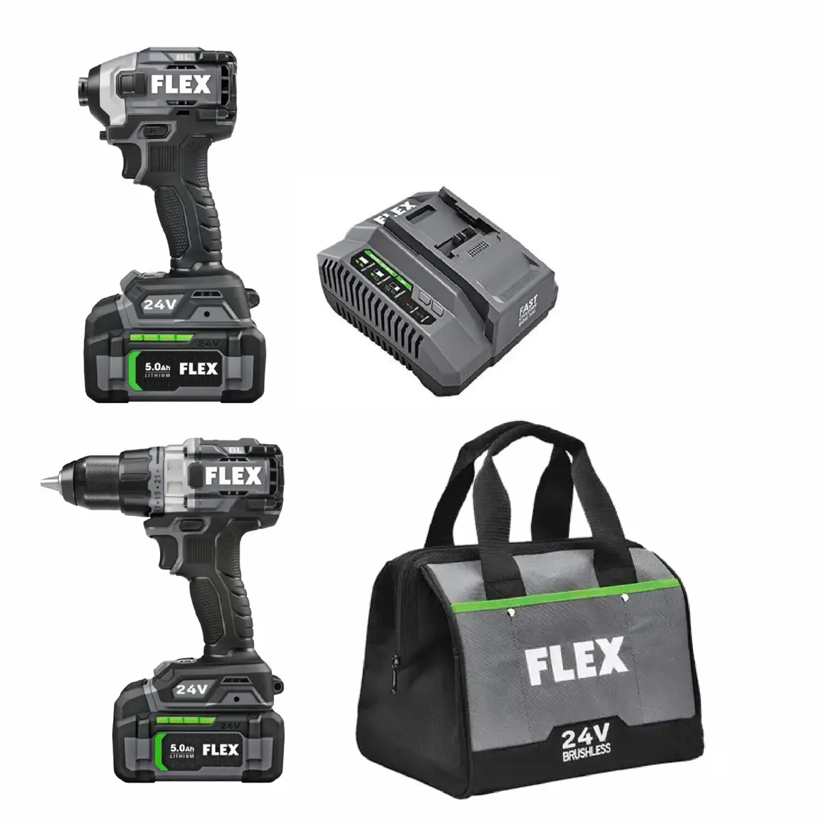 Flex Fxm202-2B Turbo Hammer Drill + Quick Eject Impact Driver Kit (1X2.5Ah + 1X5.0Ah) 1