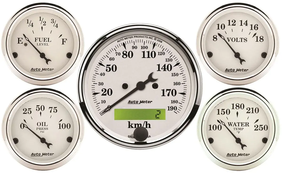 Old Tyme Au1602-M White 5-Gauge Kit – Vintage-Style Analog Dashboard Set 1