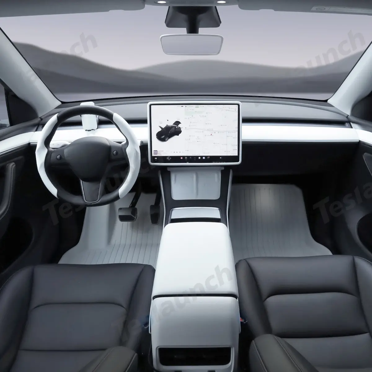 Matte White Interior Upgrade Kit For Tesla 2021-2024 Model Y 1