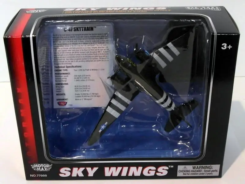 Motormax Skywings 1/100 Scale 77036 - C-47 Skytrain With Display Stand 1