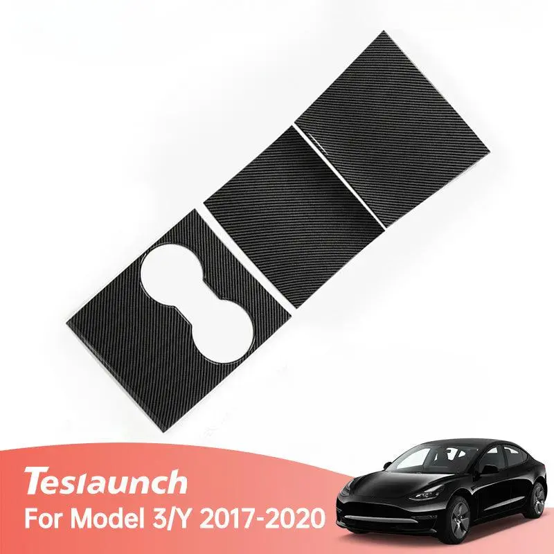 Model 3/Y Center Console Cover For Tesla, Decoration Wrap Kit (Carbon Fiber Pattern Abs) (Gen.1) (2017-2020) 2