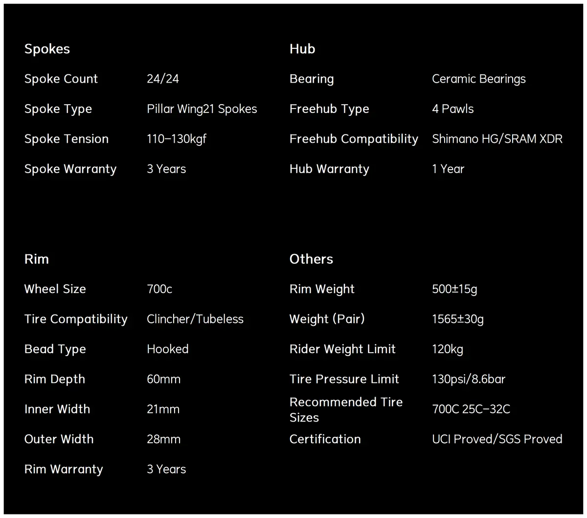 Classic Pro D28-60 Disc Brake Black Decals Pillar Wing21 Spokes 3
