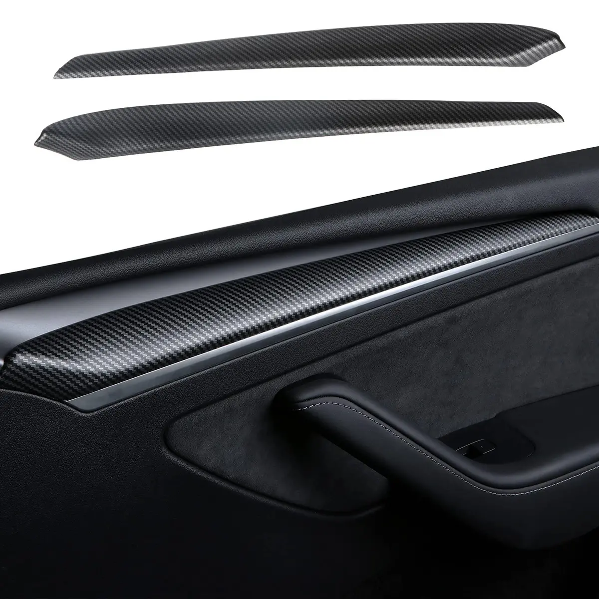 Model 3/Y Door Trim Cover Wrap Abs Matte Carbon Fiber Pattern (2 Pcs) For Tesla (2021-2023) 1