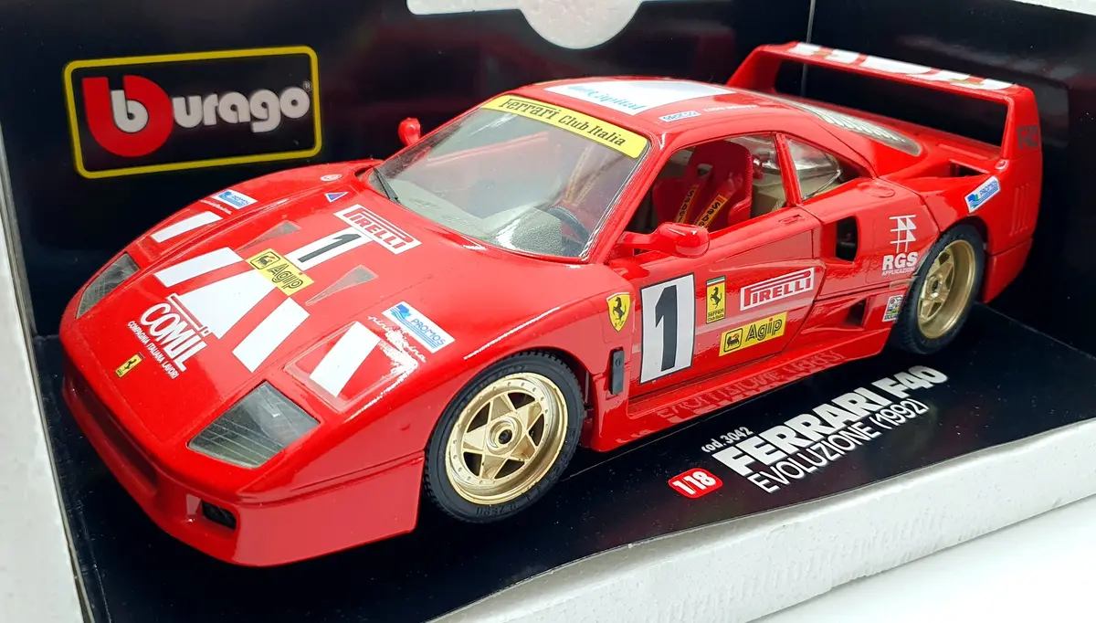 Burago 1/18 Scale Diecast  3042 Ferrari F40 Evoluzione 1992 Race Car #1 1