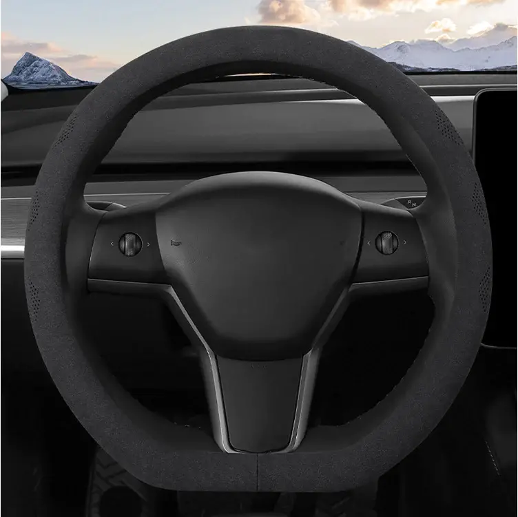 Alcantara Ultra Thin Sweat Absorbing Steering Wheel Cover For Tesla Model 3/Y(Not Fit For 2024 Model 3 Highland ) 1