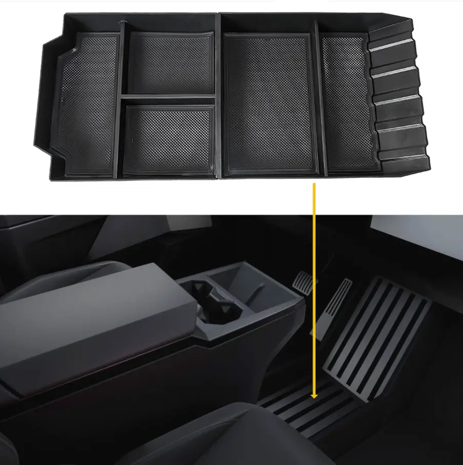 Spliced Lower Center Console Tray Floor Storage Organizer For Cybertruck 1