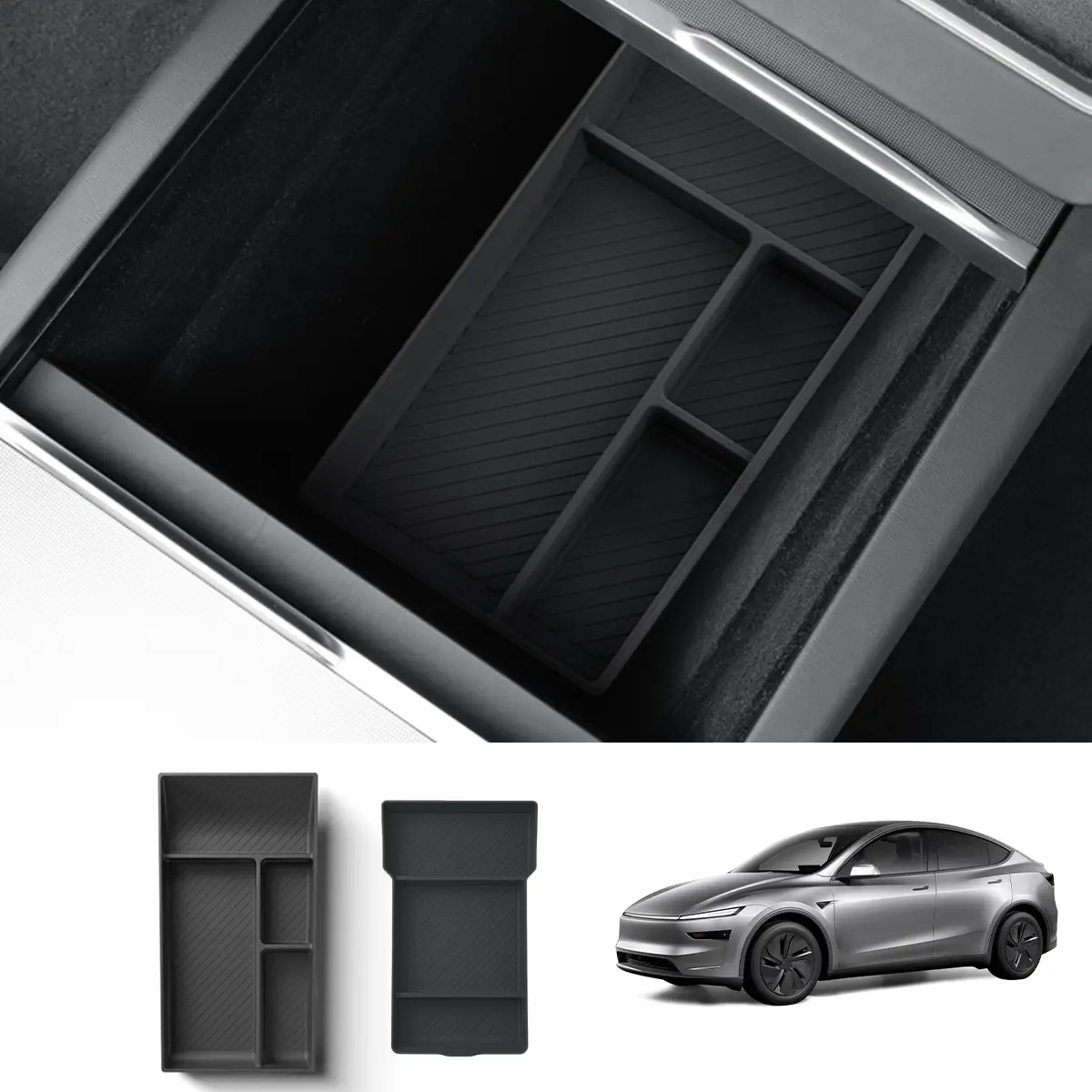 Silicone Center Console & Armrest Lower Storage Tray For Tesla Model Y Juniper 2025+ 8
