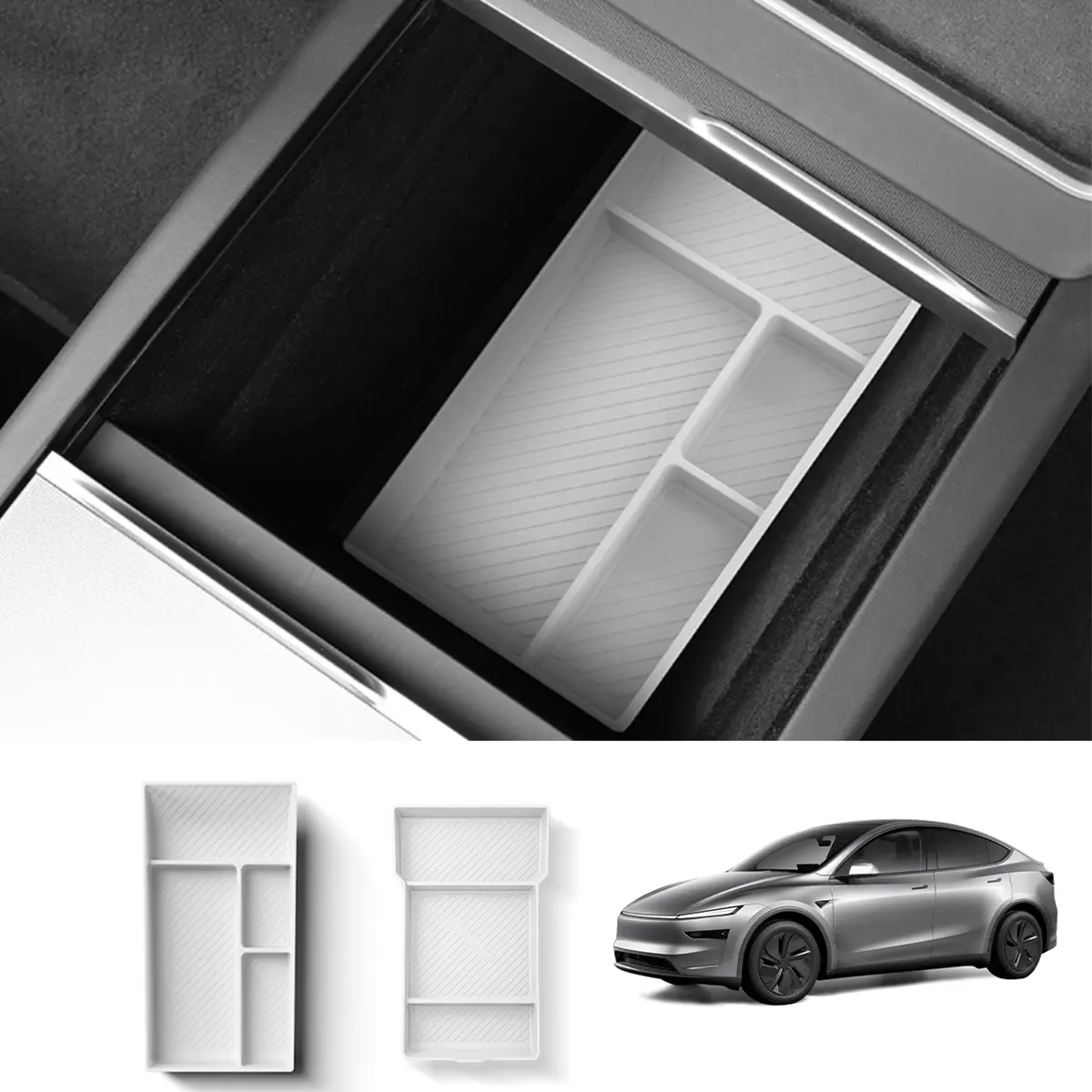 Silicone Center Console & Armrest Lower Storage Tray For Tesla Model Y Juniper 2025+ 8