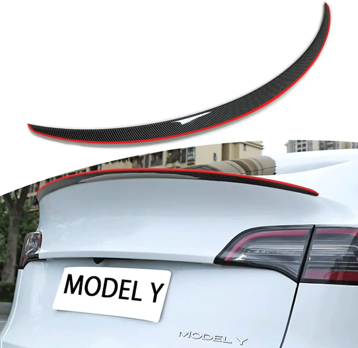 [Real Carbon Fiber] Spoiler Wing With Red Line For Tesla Model Y/3 1
