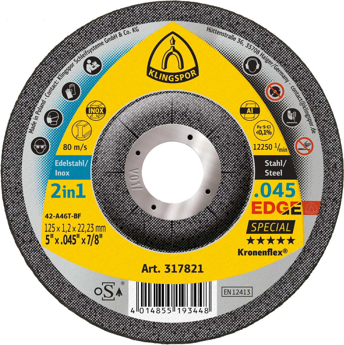 Klingspor Edge 317821 5 In. X 0.045 In. X 7/8 In. Deep Cut Off Wheel 1