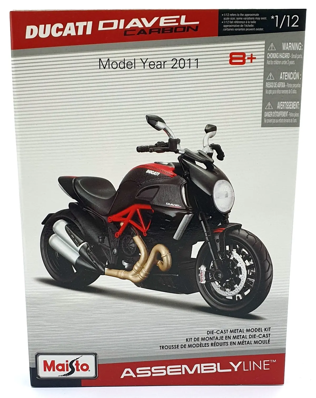 Maisto 1/12 Scale Kit 39196 - 2011 Ducati Diavel Carbon Motorbike - Black/Red 1