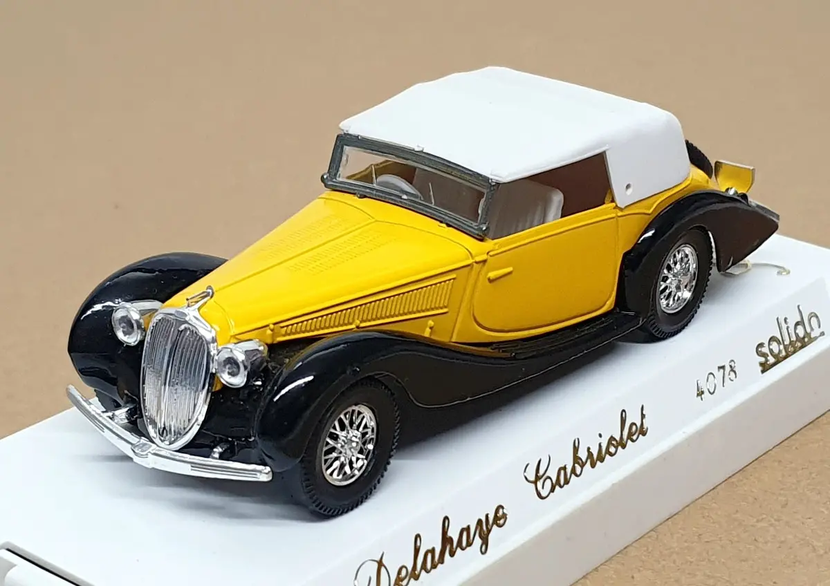 Solido 1/43 Scale 4078 - Delahaye Cabriolet Top Up - Yellow/Black/White 1