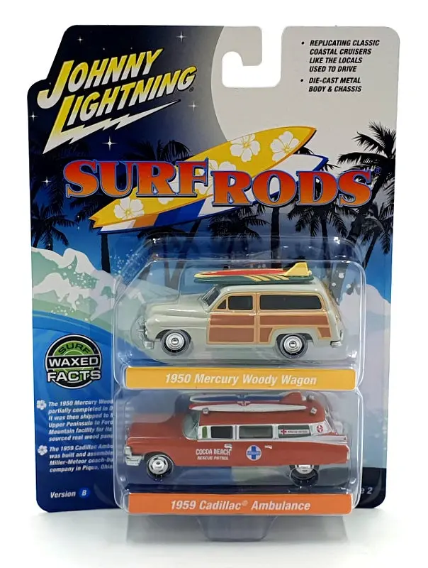 Johnny Lightning 1/64 Scale Jlpk022 Surf Rods - Mercury/ Cadillac - Grey/ Orange 1