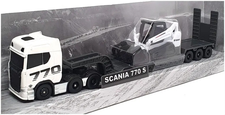 Maisto 11681 - Scania 770 S Big Hauler With Bobcat Excavator - White 1
