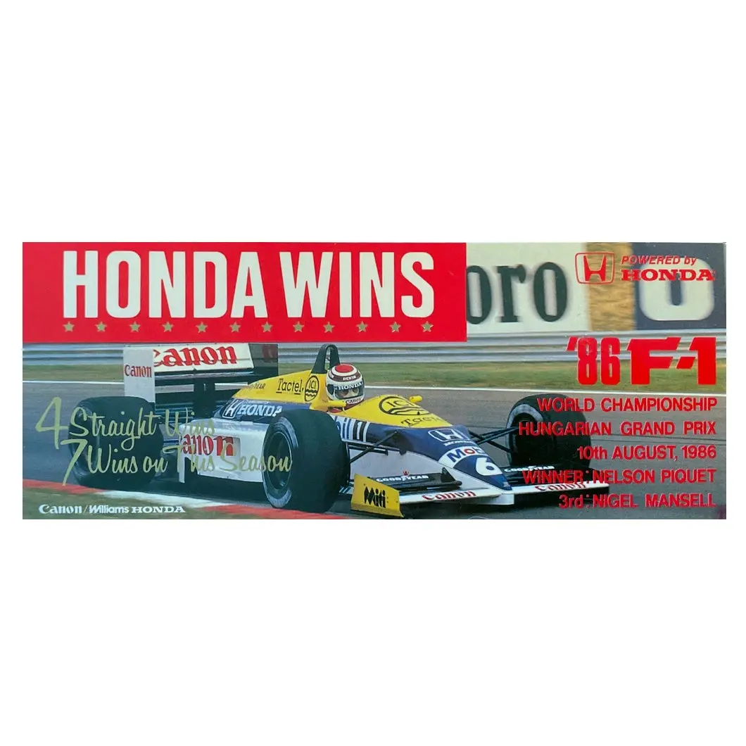 Honda Williams Wins Hungarian Gp 1986 1