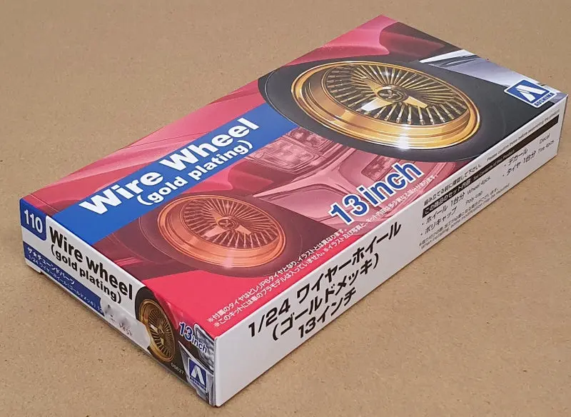 Aoshima 1/24 Scale 06627 - Wire Wheel Gold Plating 13Inch Wheels & Tyres Set 1