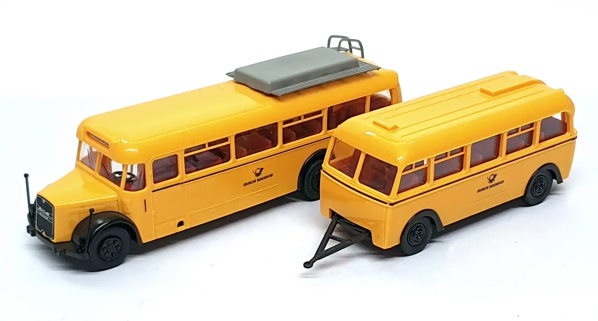 Brekina 1/87 Scale Br187y - Man Mkn 630 Bus & Orion Trailer Bus Deutsche Post Ag 1