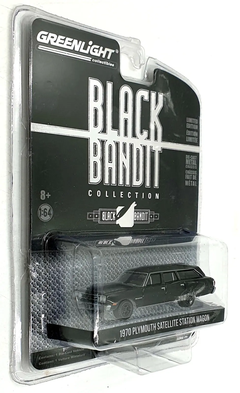 Greenlight 1/64 Scale 28050-A 1970 Plymouth Satellite Station Wagon Black Bandit 1