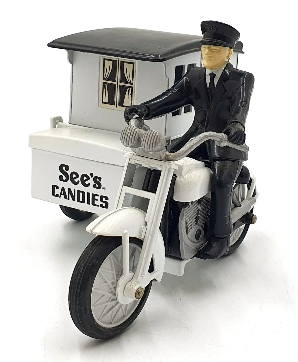 Ertl 16Cms Long 746775 - See's Candies Motorcycle And Sidecar - White/Black 1