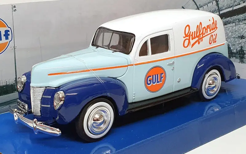 Motor Max 1/24 Scale 79661 - 1940 Ford Sedan Van (Gulf) Lt Blue/Blue/White 1