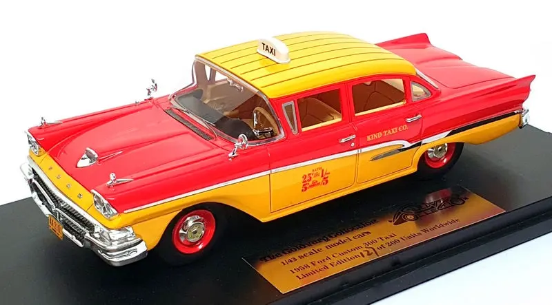 Goldvarg 1/43 Scale Gc-087 - 1958 Ford Custom 300 Taxi - Red/Yellow 1