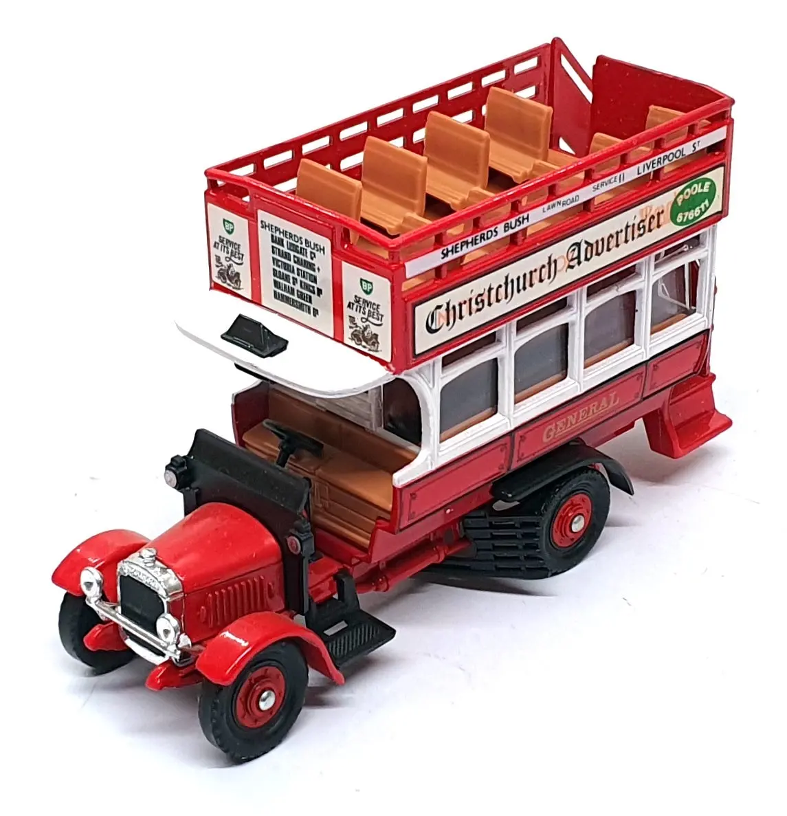 Corgi Appx 15Cm Long Tcb01a - Thornycroft Bus Christchurch Advertiser Reworked 1