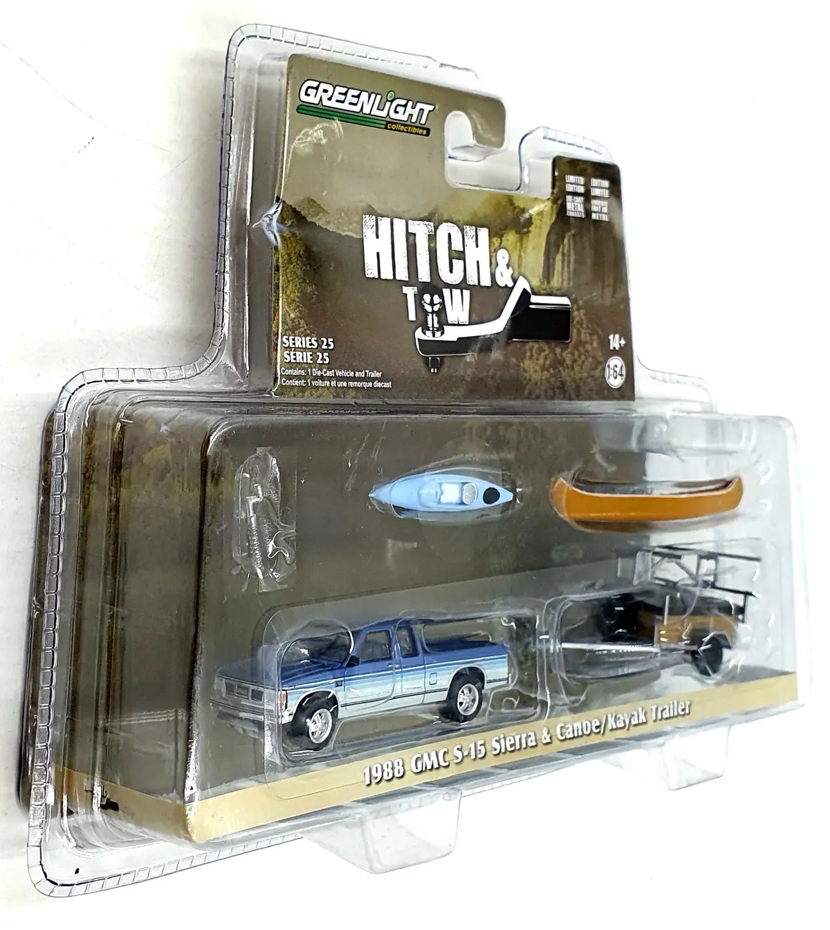 Greenlight 1/64 Scale 32250-C 1988 Gmc S-15 Sierra & Canoe/Kayak Trailer 1