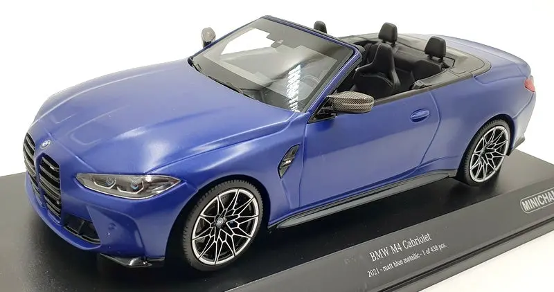 Minichamps 1/18 Scale Diecast 155 021030 - Bmw M4 Cabrio 2021 - Matt Blue Met 1