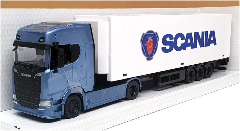Burago 1/43 Scale 18-31468 - Scania Hauler Truck With Trailer - Met Blue/White 1