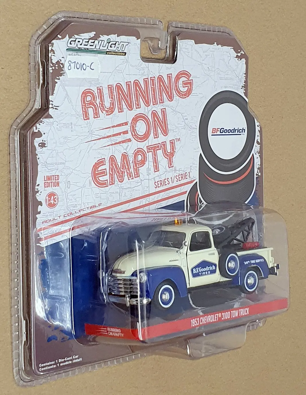 Greenlight 1/43 Scale 87010-C - 1953 Chevrolet 3100 Tow Truck B.E. Goodrich 1