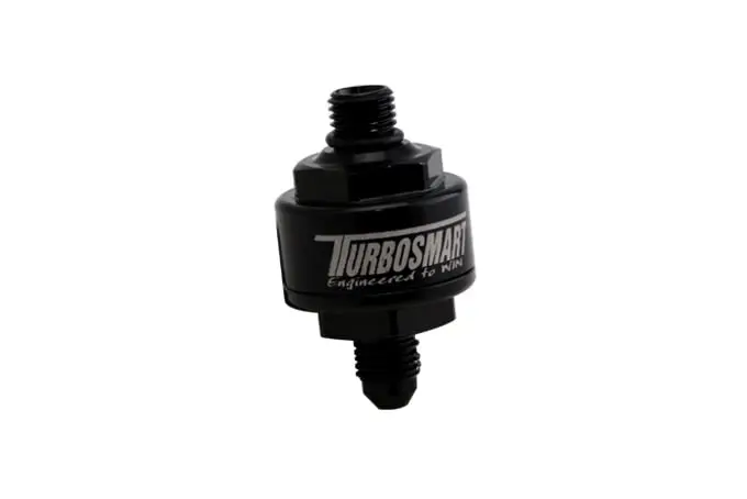 Black Billet Turbo Oil Feed Filter — 44 Micron, An-4 To An-4 Orb 1